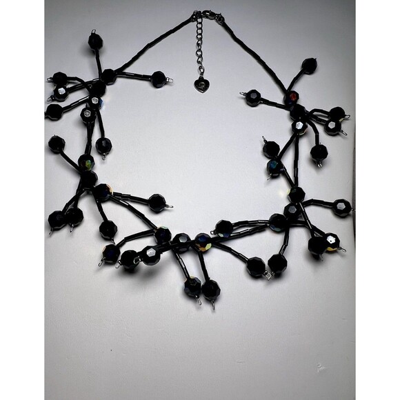 DOL Artisan Necklace Black Glass with Aurora Borealis Finish Sculptural Collar - Picture 8 of 9